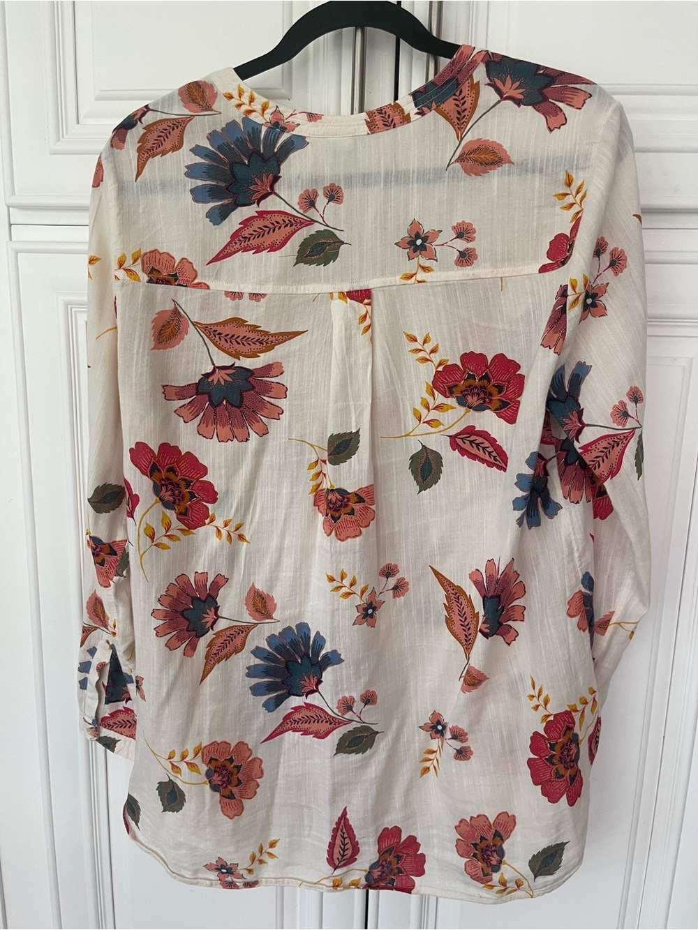 Old Navy Cream Tunic long sleeve blouse Floral Print Sz M with Flaws - Picture 3 of 12